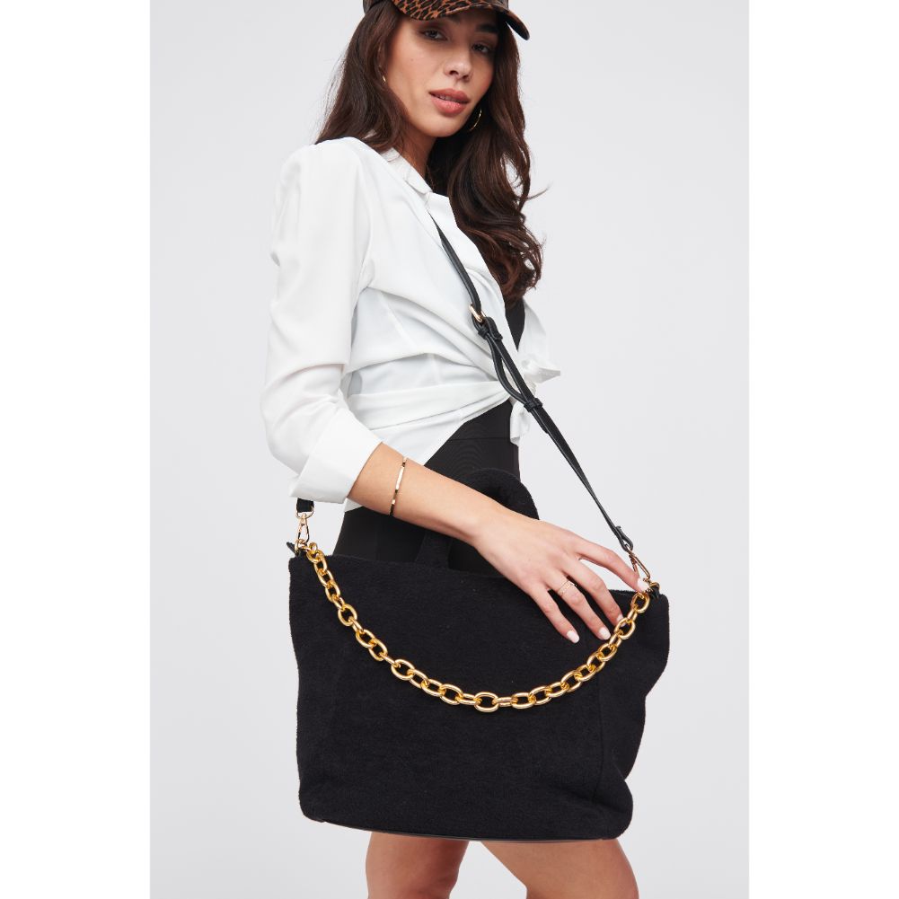 Woman wearing Black Urban Expressions Manisha - Terry Cloth Tote 818209019781 View 2 | Black