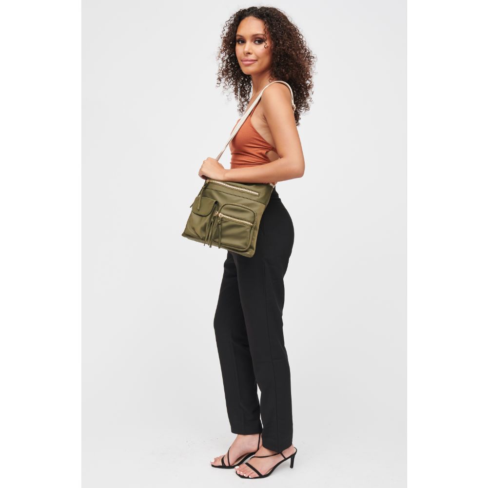 Woman wearing Olive Urban Expressions Shay Messenger 840611182869 View 4 | Olive