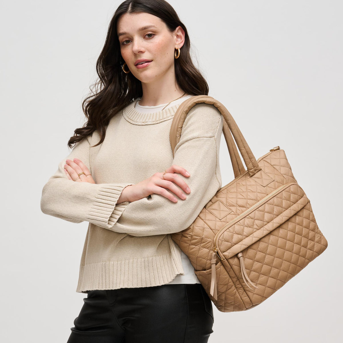 Woman wearing Natural Urban Expressions Jayna Tote 840611130563 View 4 | Natural