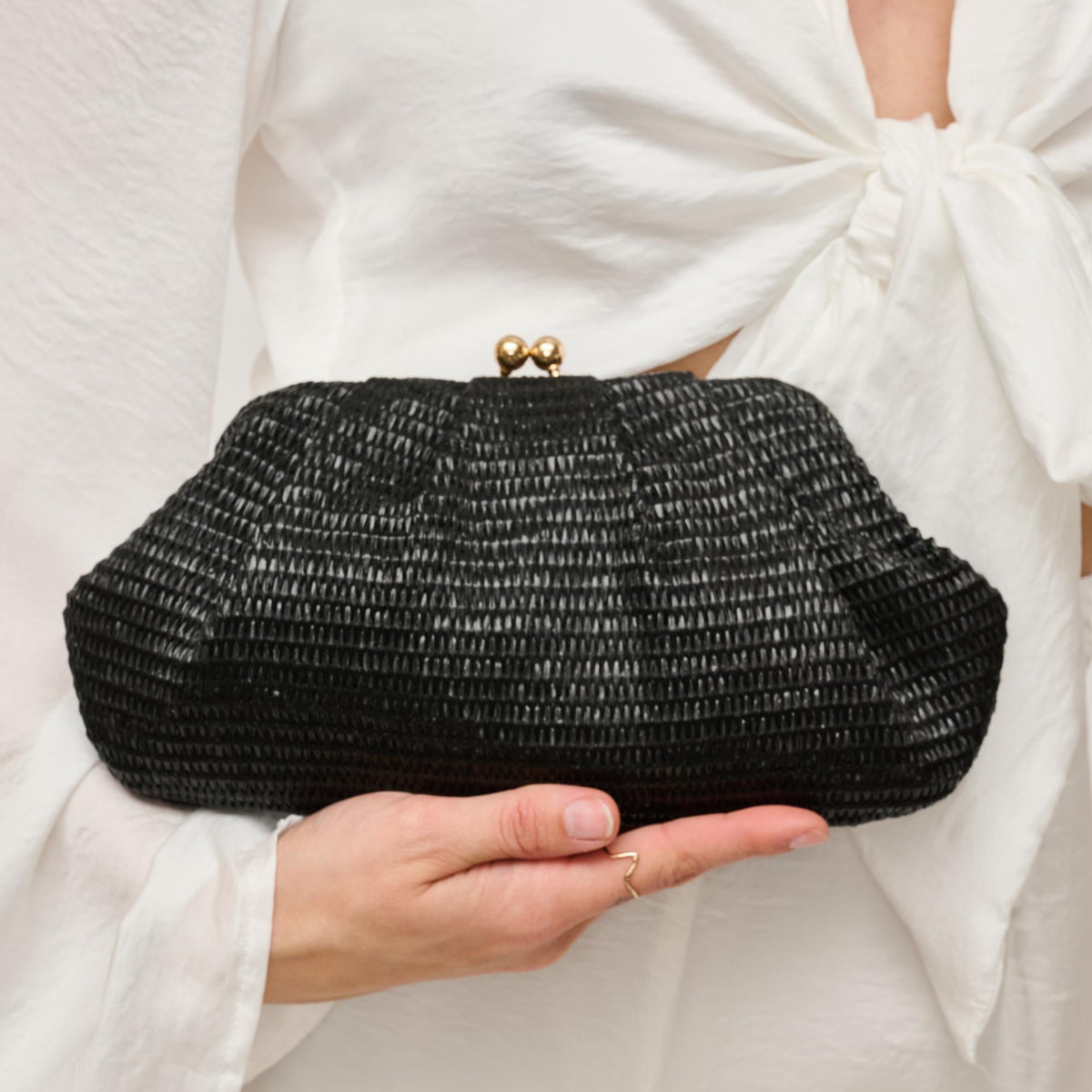 Woman wearing Black Urban Expressions Triana Clutch 840611156495 View 4 | Black