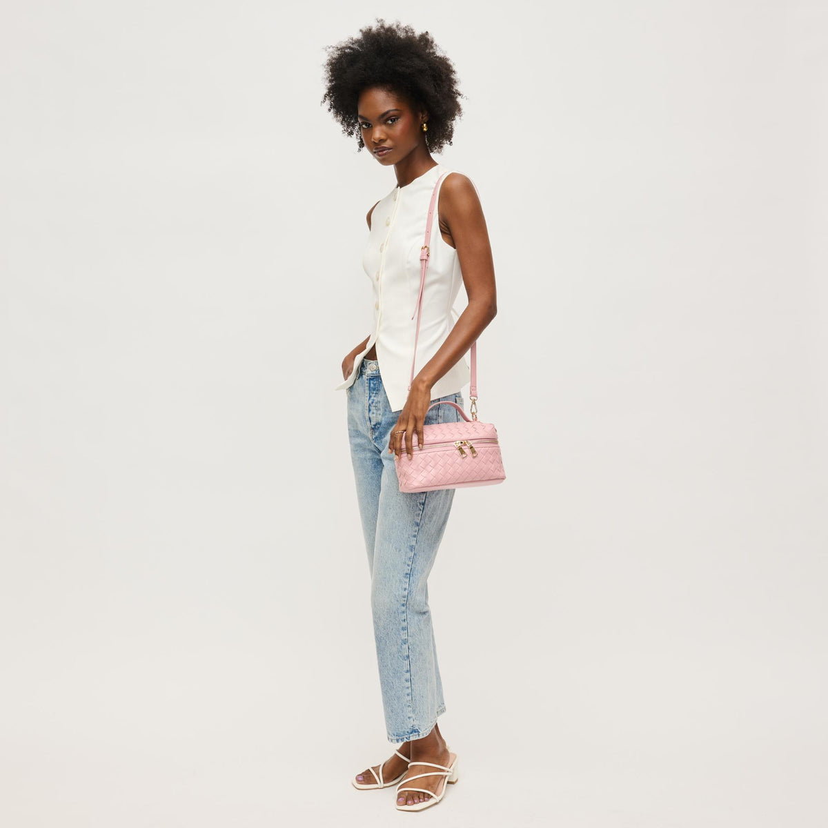 Woman wearing Pink Urban Expressions Richie Crossbody 840611151964 View 2 | Pink