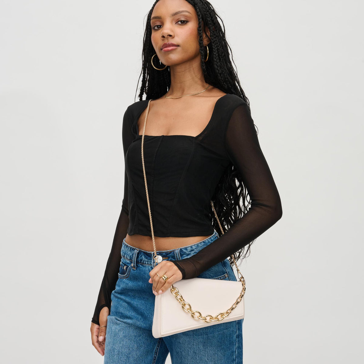 Woman wearing Oatmilk Urban Expressions Marla Crossbody 840611192363 View 1 | Oatmilk