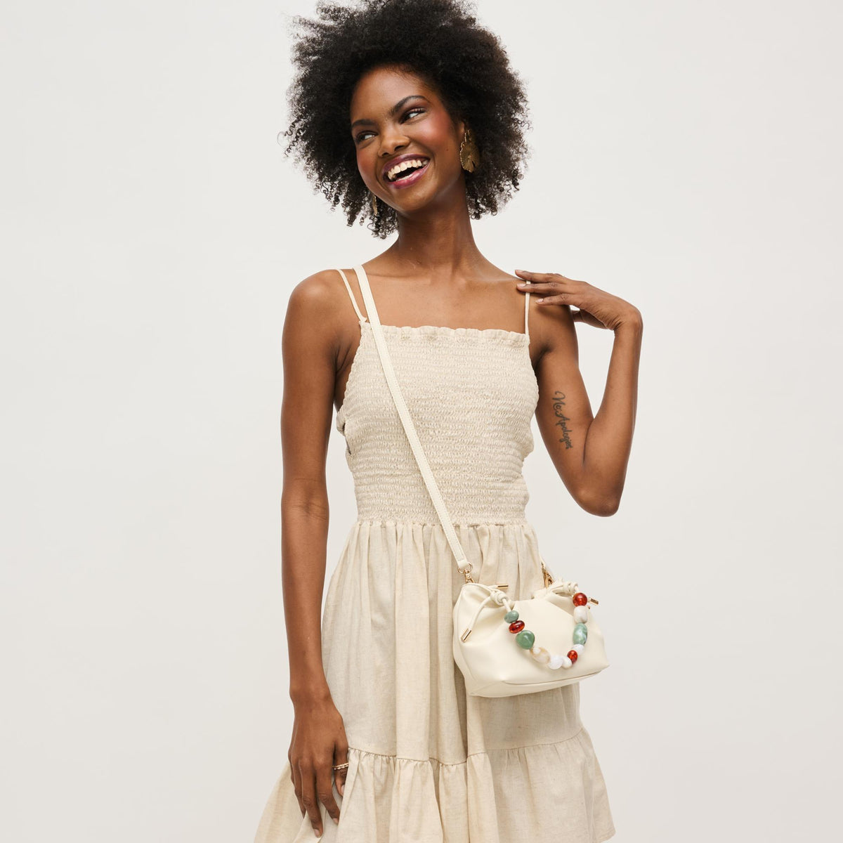 Woman wearing Ivory Urban Expressions Yzabelle Crossbody 840611191960 View 3 | Ivory