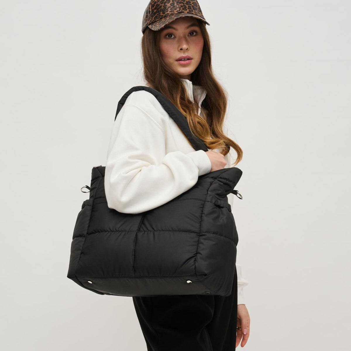 Woman wearing Black Urban Expressions Jetsetter Tote 840611195074 View 1 | Black