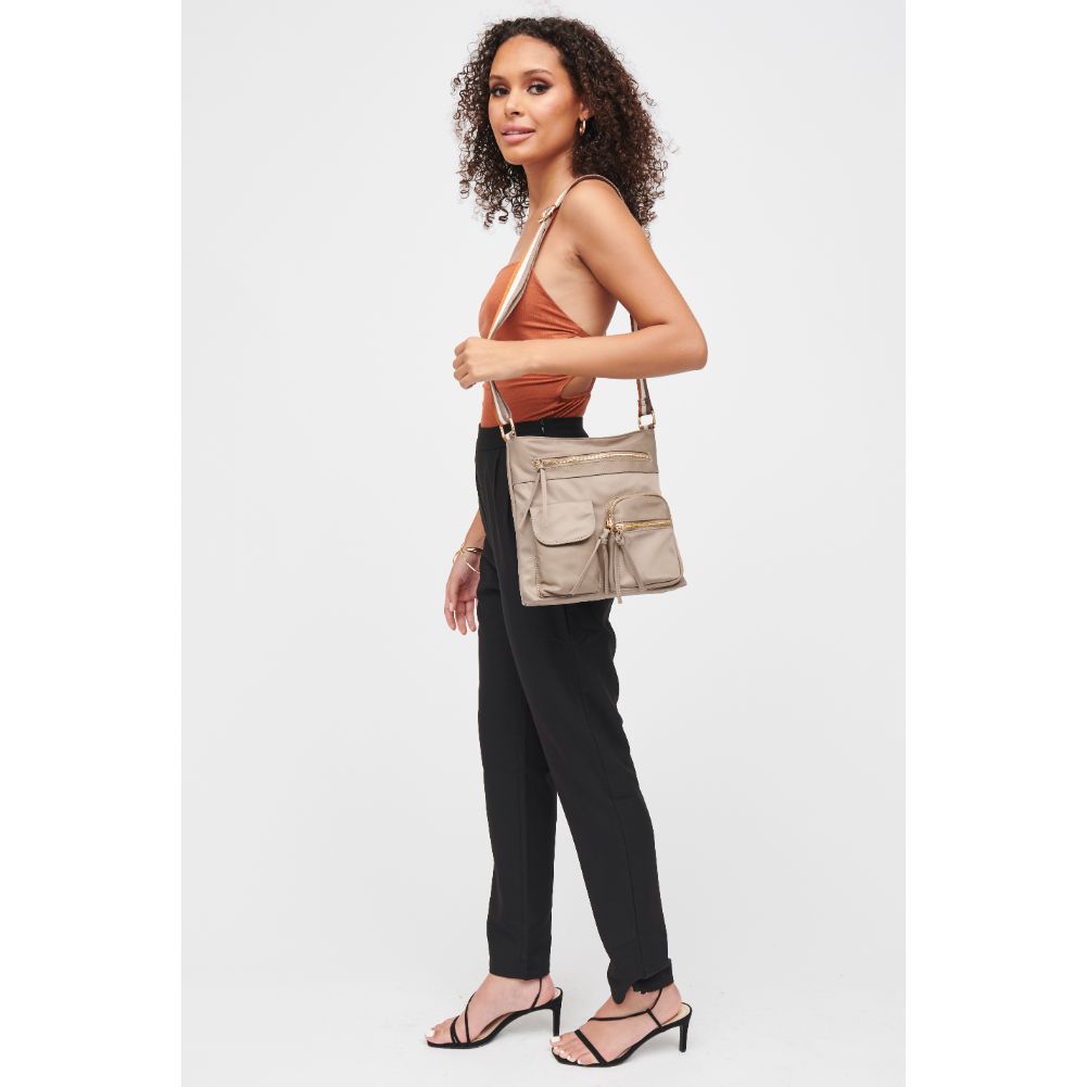 Woman wearing Taupe Urban Expressions Shay Messenger 840611182845 View 3 | Taupe