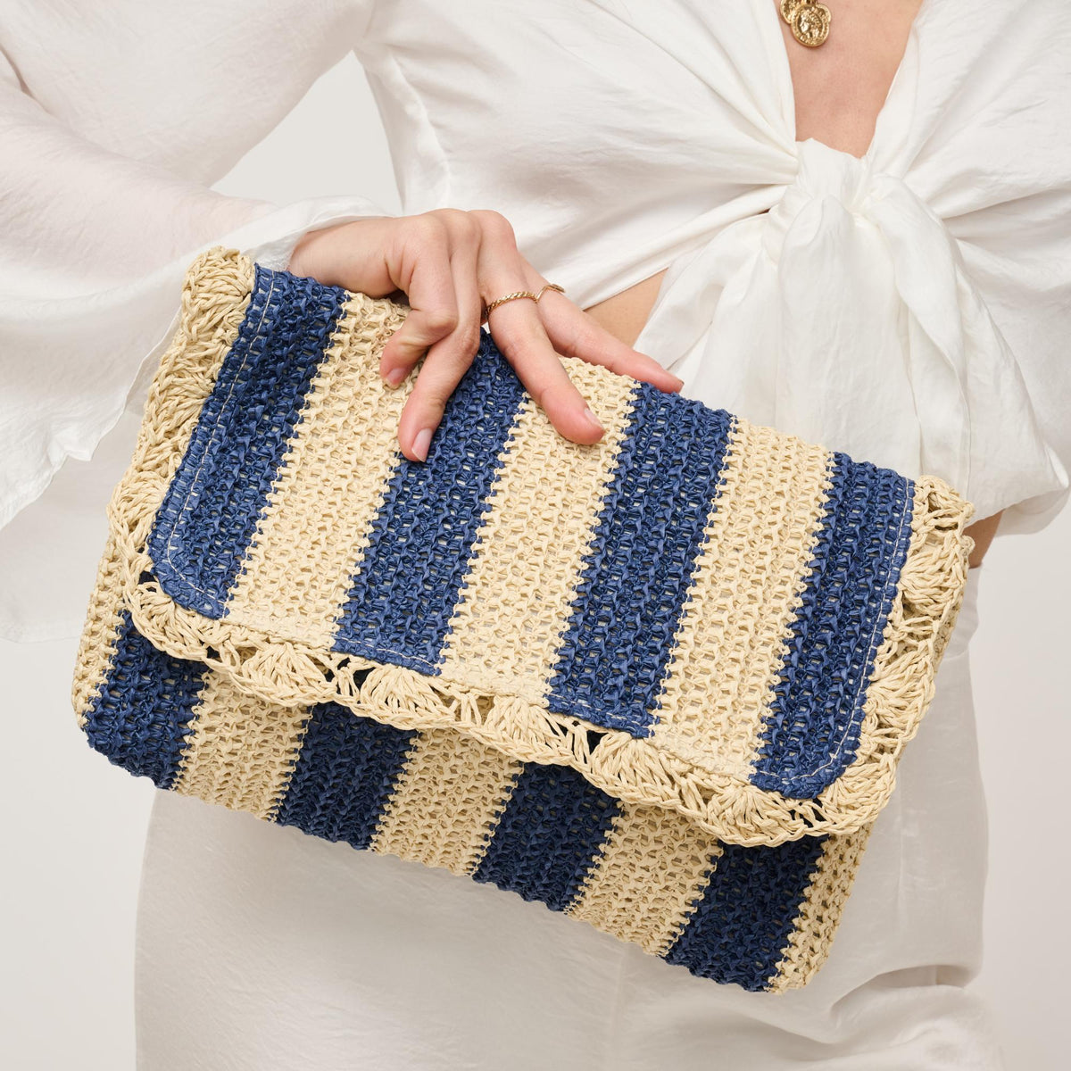 Woman wearing Navy Natural Urban Expressions Winnie Clutch 840611153982 View 4 | Navy Natural