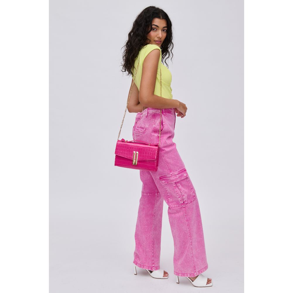 Woman wearing Hot Pink Urban Expressions Alfie Crossbody 840611113481 View 2 | Hot Pink