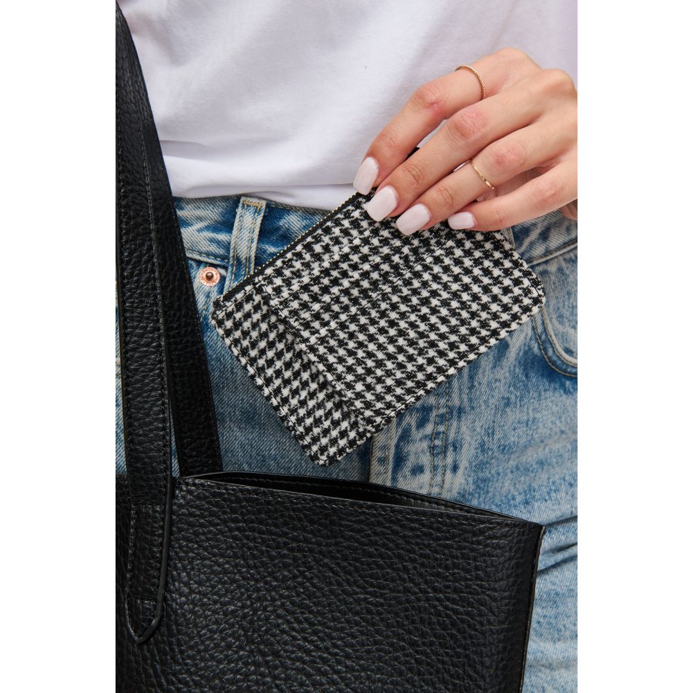 Woman wearing Black White Urban Expressions Afina - Houndstooth Card Holder 840611109828 View 1 | Black White