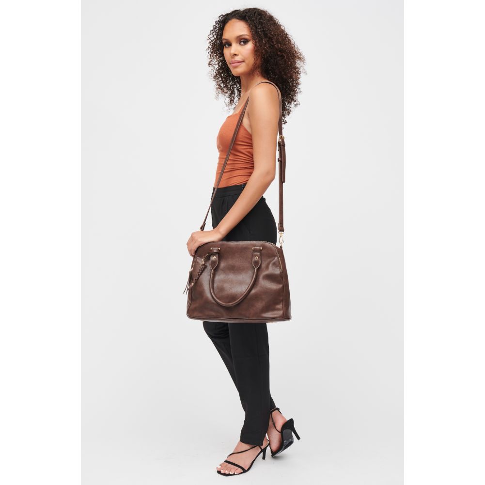 Woman wearing Espresso Urban Expressions Noreen Satchel 840611185341 View 3 | Espresso