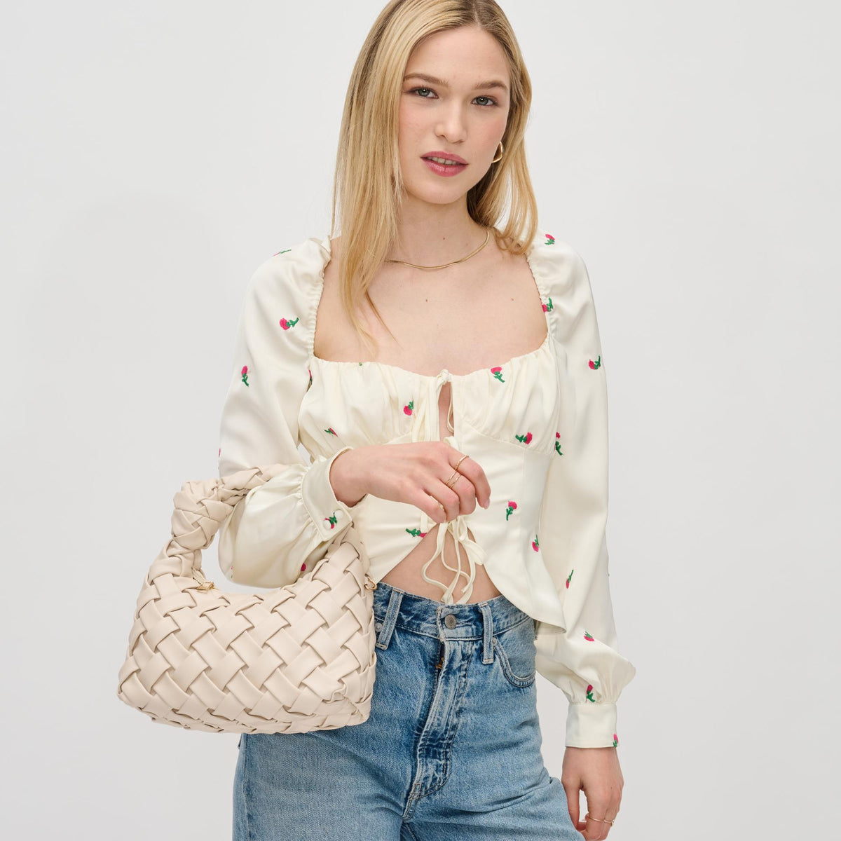 Woman wearing Oatmilk Urban Expressions Josie Crossbody 840611126412 View 1 | Oatmilk