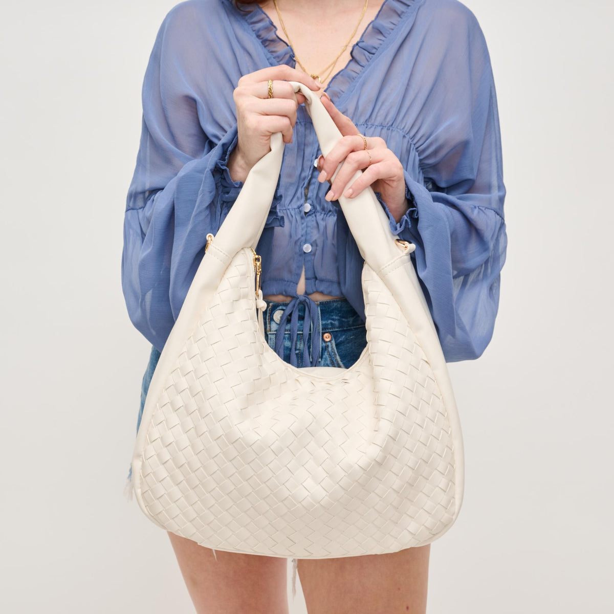 Woman wearing Ivory Urban Expressions Maira Hobo 840611148100 View 3 | Ivory