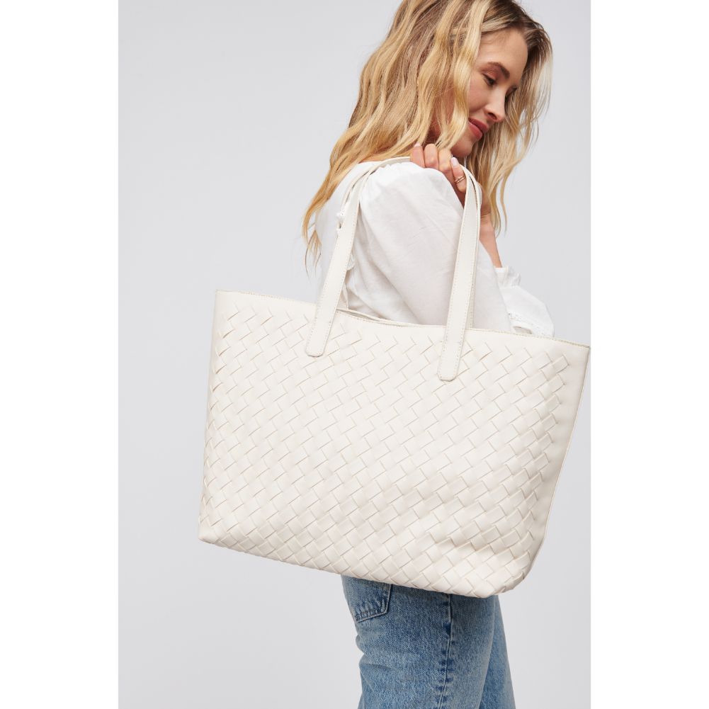 Woman wearing Cream Urban Expressions Valencia - Woven Tote 840611101617 View 4 | Cream