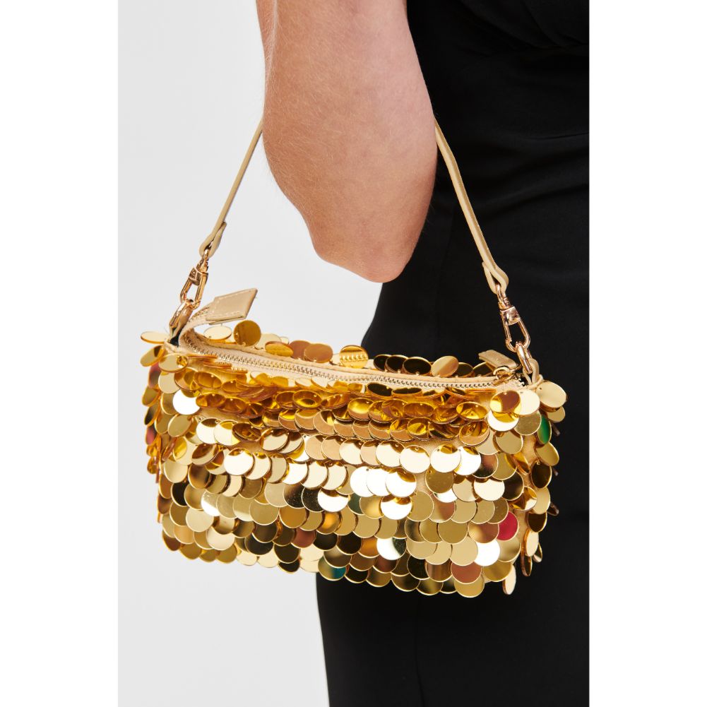 Woman wearing Gold Urban Expressions Twiggy Evening Bag 840611110121 View 4 | Gold