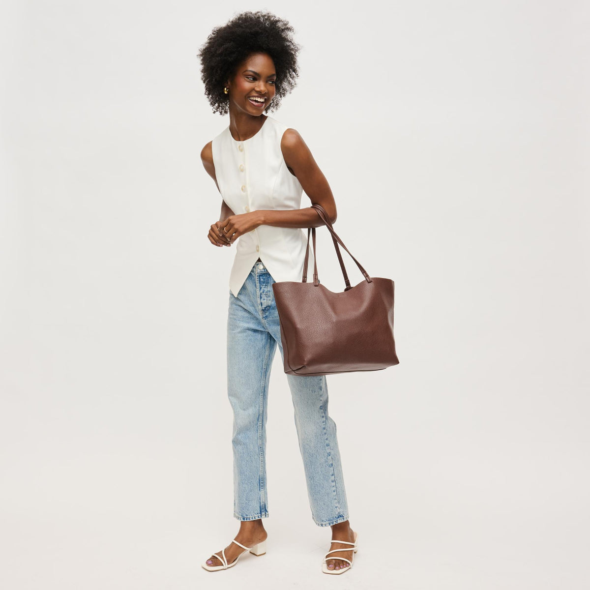 Woman wearing Chocolate Urban Expressions Alma Tote 840611146816 View 3 | Chocolate