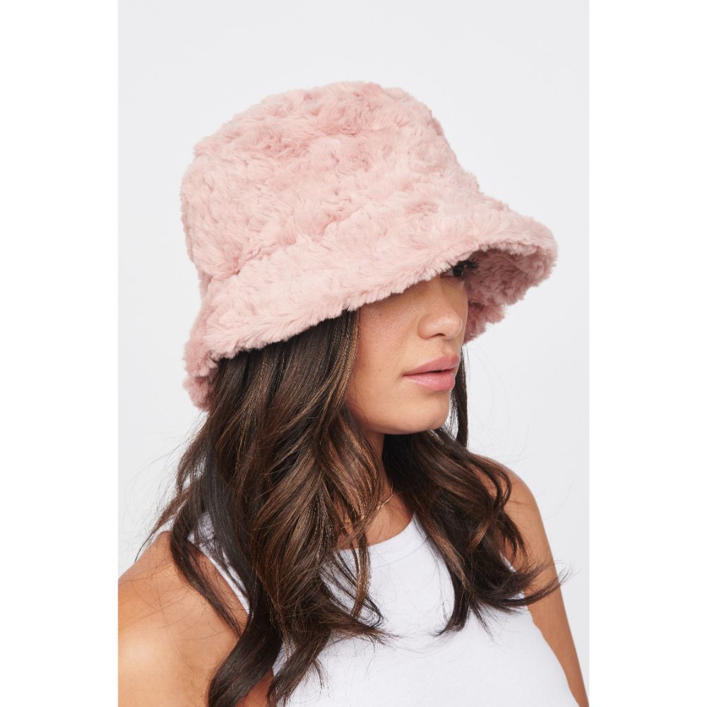 Woman wearing Blush Urban Expressions Faux Fur Bucket Hat Bucket Hat 818209014632 View 2 | Blush