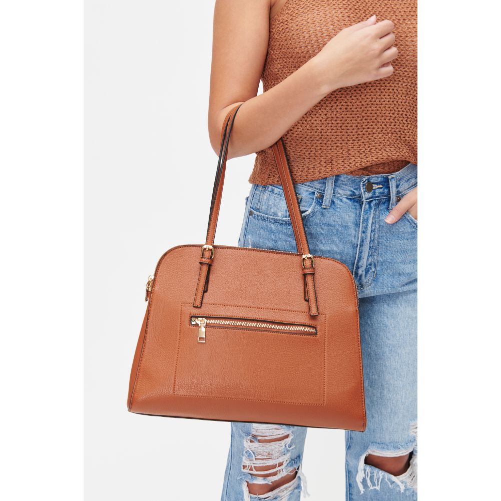 Woman wearing Tan Urban Expressions Laken Satchel 840611101389 View 1 | Tan