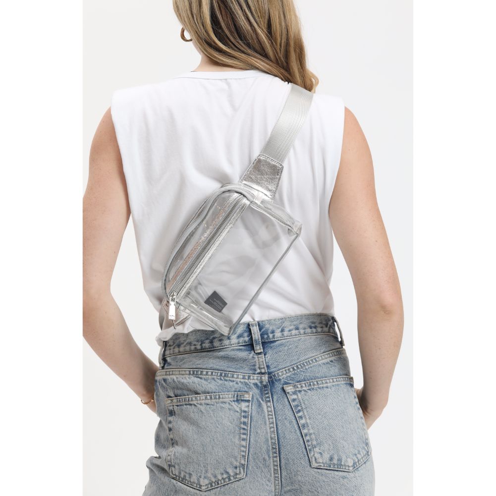 Woman wearing Silver Urban Expressions Air Belt Bag 840611120786 View 3 | Silver