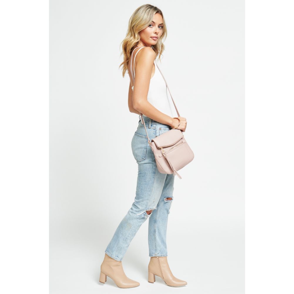 Woman wearing French Rose Urban Expressions Jean Crossbody 840611177223 View 3 | French Rose