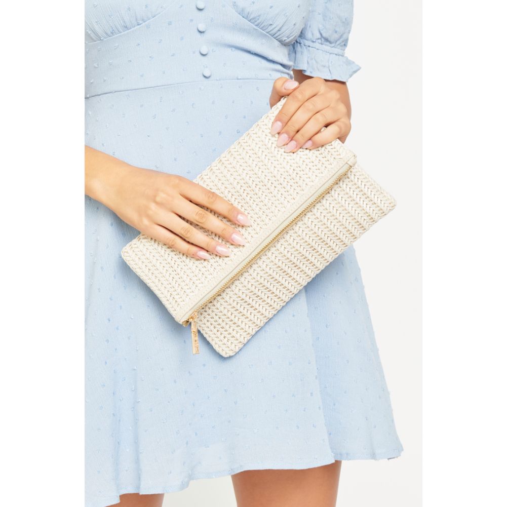 Woman wearing Cream Urban Expressions Carrie Clutch 840611170866 View 1 | Cream