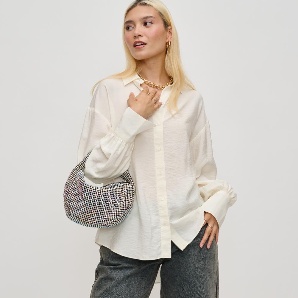 Woman wearing Iridescent Urban Expressions Asa Evening Bag 840611194459 View 2 | Iridescent