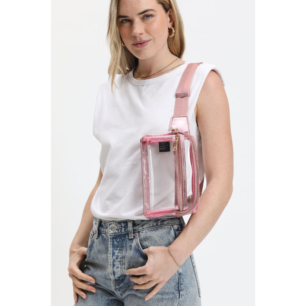 Woman wearing Pink Urban Expressions Air Belt Bag 840611120809 View 3 | Pink