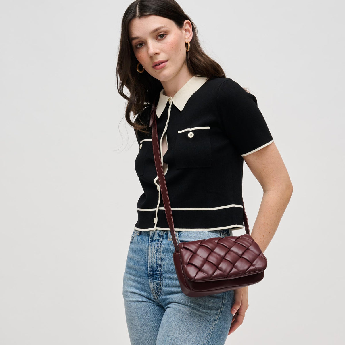 Woman wearing Wine Urban Expressions Daphne Crossbody 840611134929 View 1 | Wine