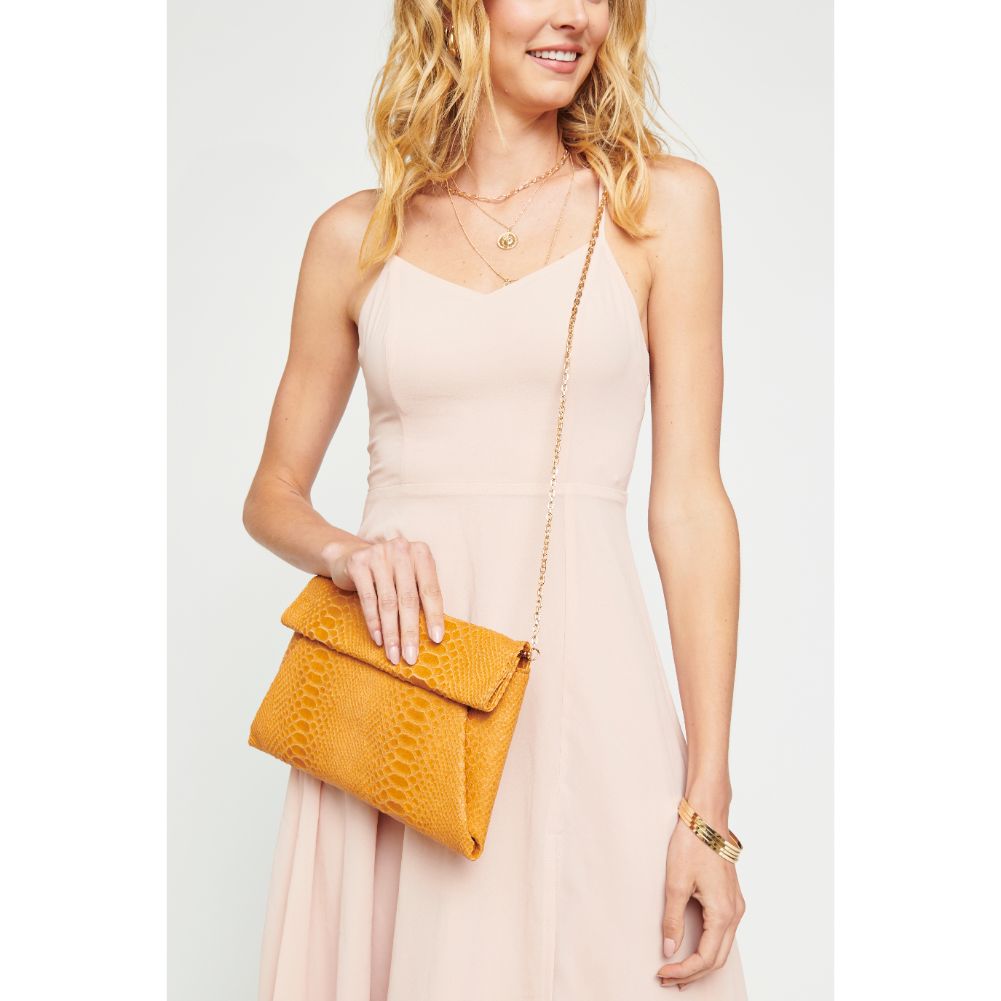 Woman wearing Caramel Urban Expressions Emilia Clutch 840611171306 View 4 | Caramel