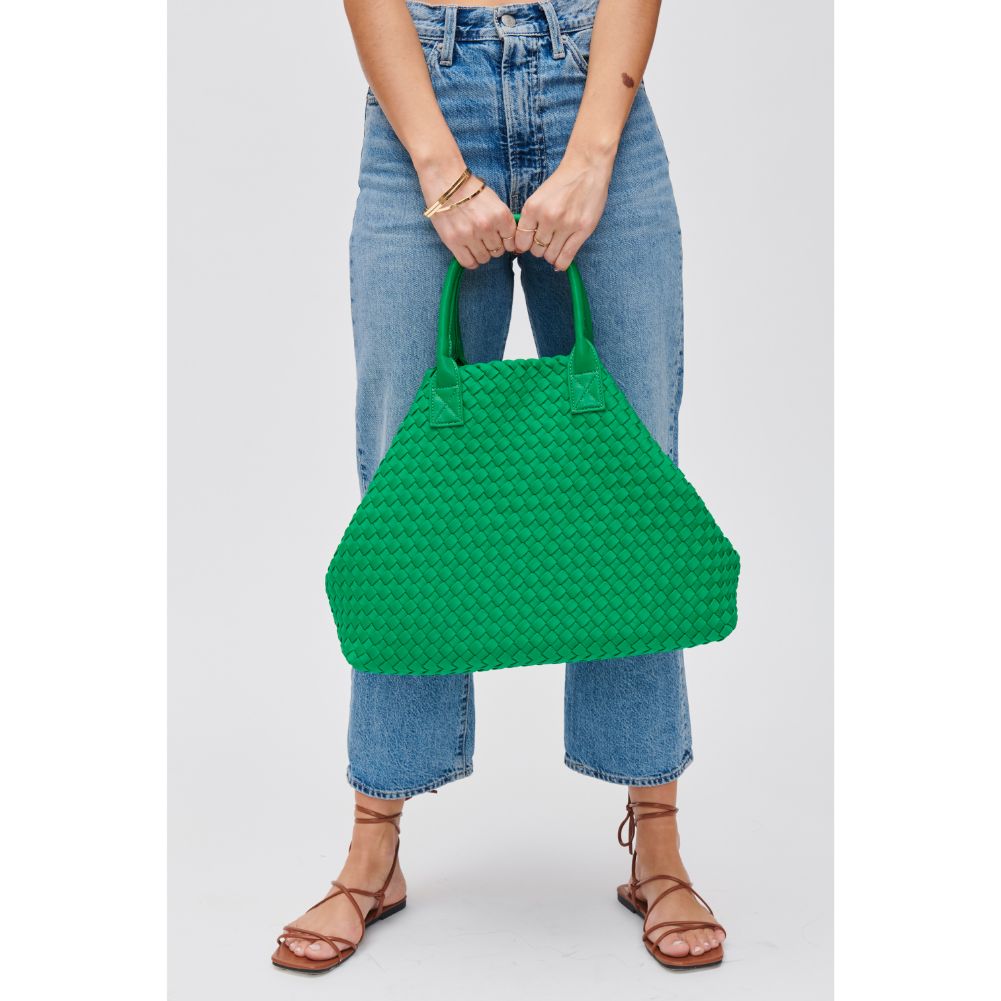 Woman wearing Kelly Green Urban Expressions Ithaca - Woven Neoprene Tote 840611107862 View 2 | Kelly Green