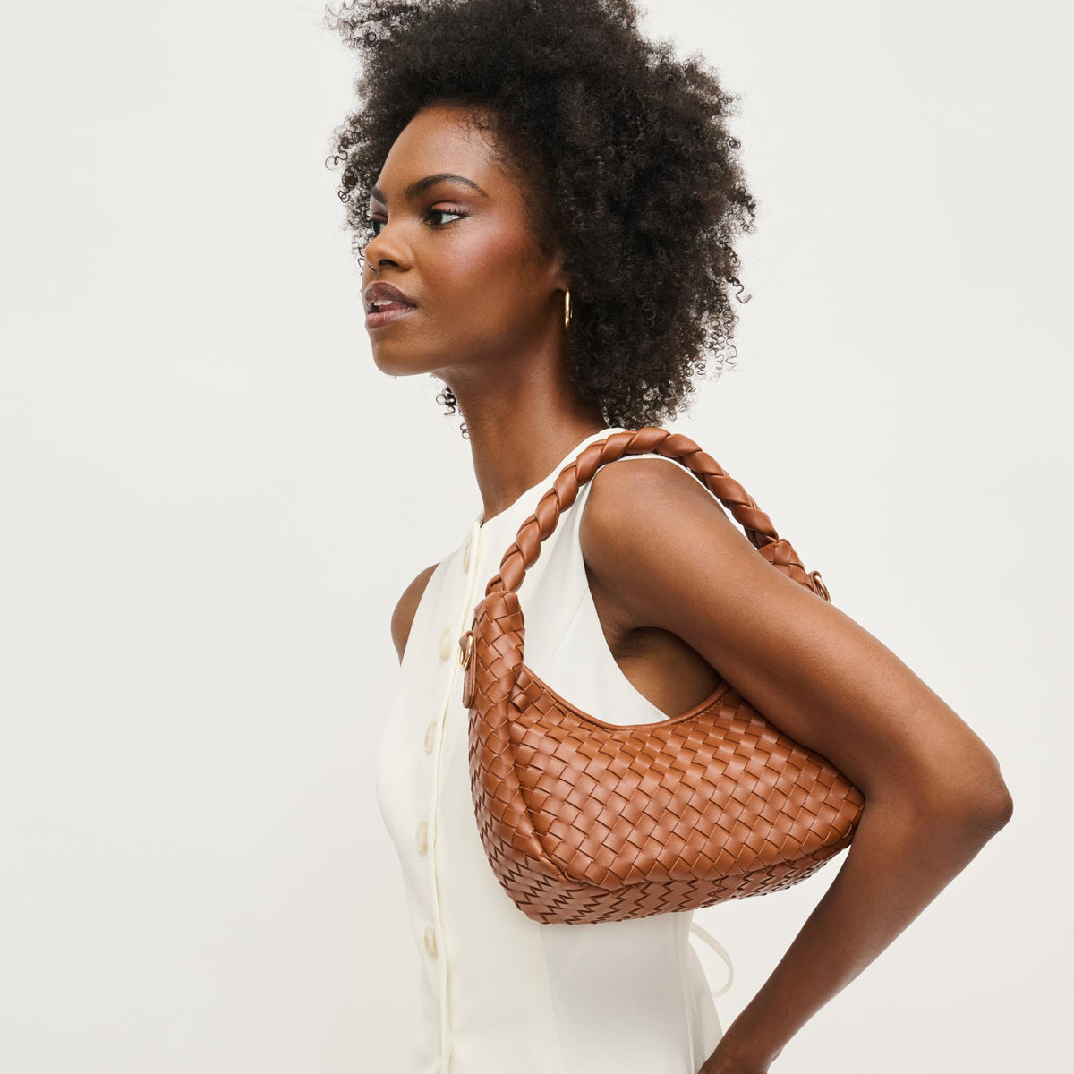 Woman wearing Light Chocolate Urban Expressions Laken Crossbody 840611144591 View 2 | Light Chocolate