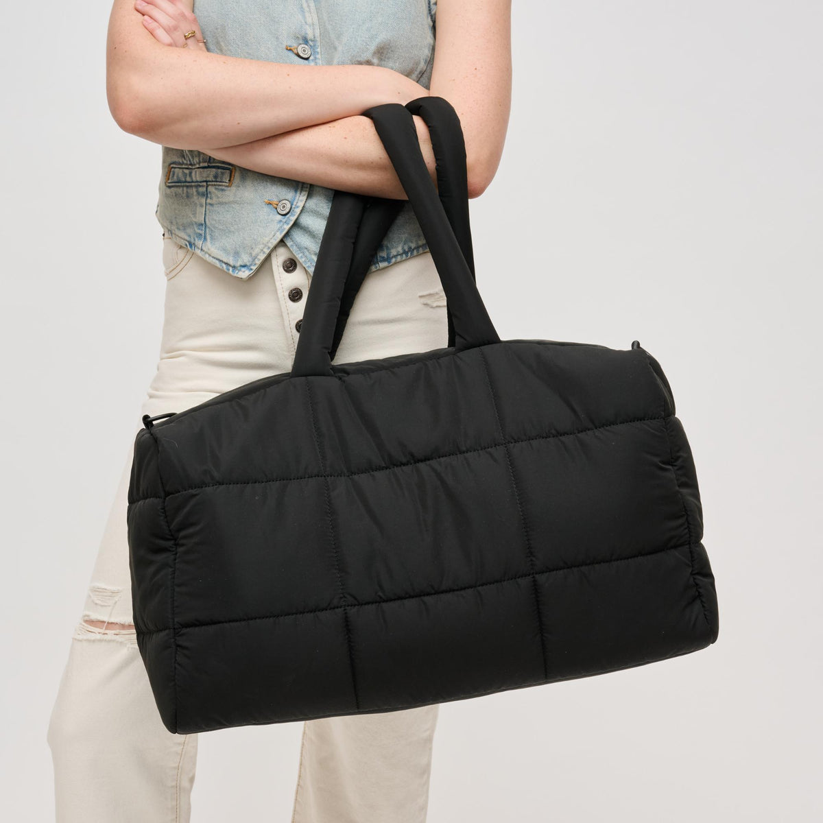 Woman wearing Black Urban Expressions Freyja Duffel 840611124272 View 1 | Black