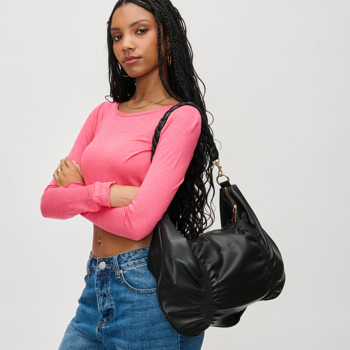 Woman wearing Black Urban Expressions Amber Hobo 840611130433 View 1 | Black