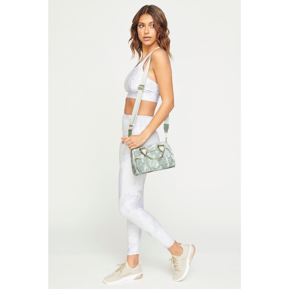 Woman wearing Sage Camo Urban Expressions Owen Crossbody 840611180858 View 4 | Sage Camo