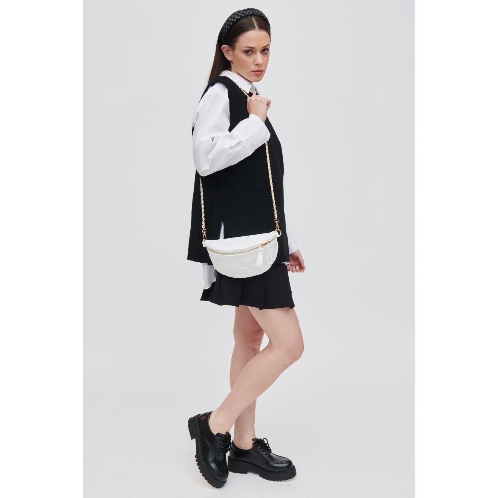 Woman wearing White Urban Expressions Lachlan - Quilted Belt Bag 840611113009 View 4 | White