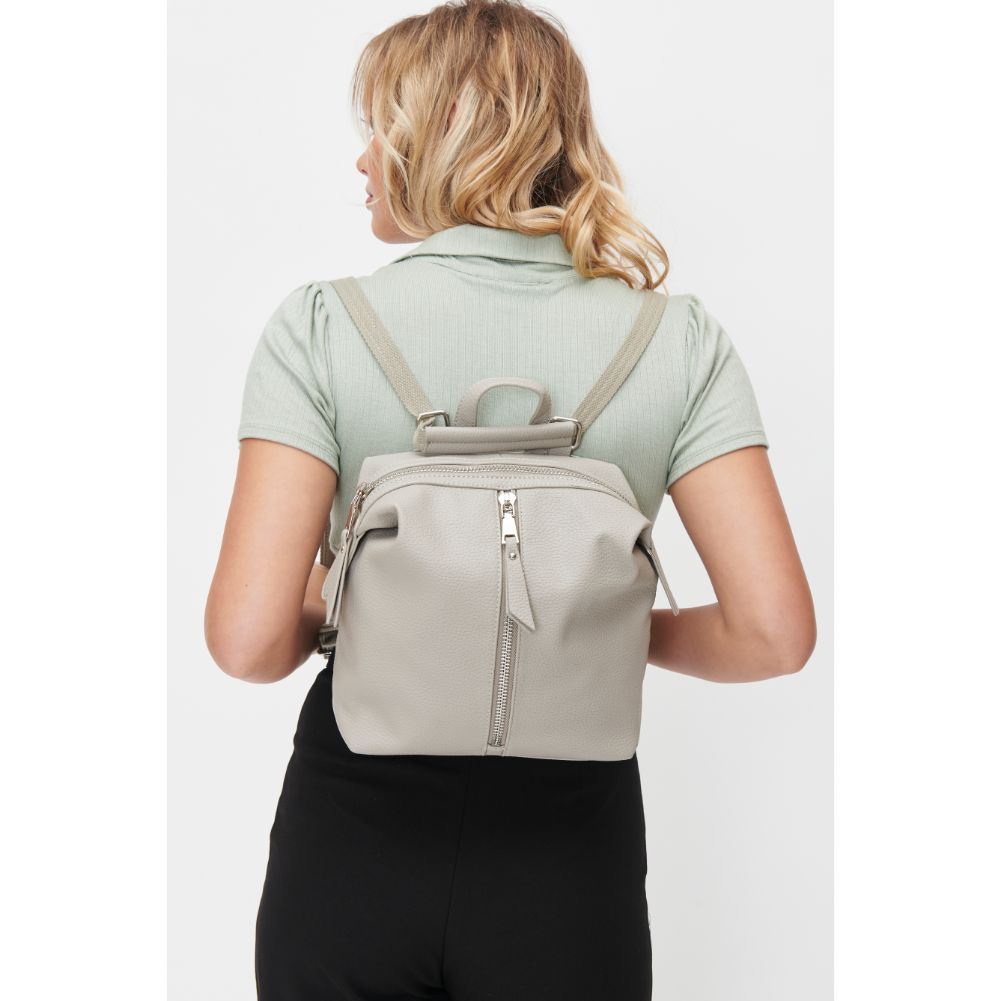 Woman wearing Grey Urban Expressions Petit - Kenzie Backpack 840611101167 View 1 | Grey