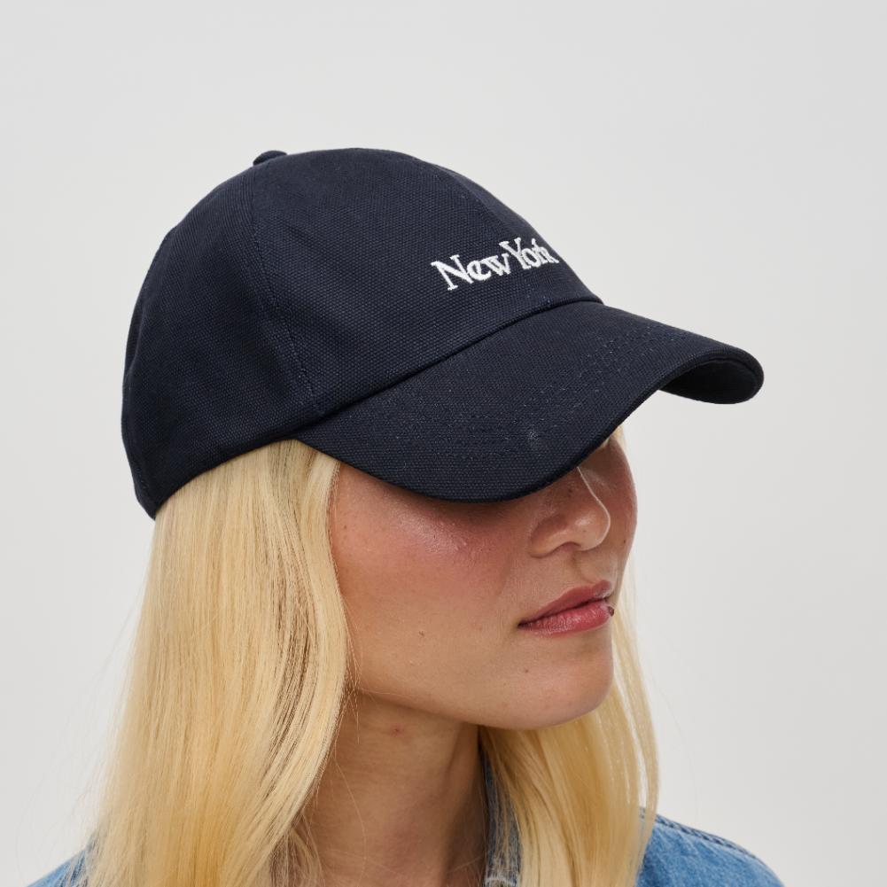 Woman wearing Navy Urban Expressions New York Embroidered Hat Baseball Cap 840611193094 View 3 | Navy