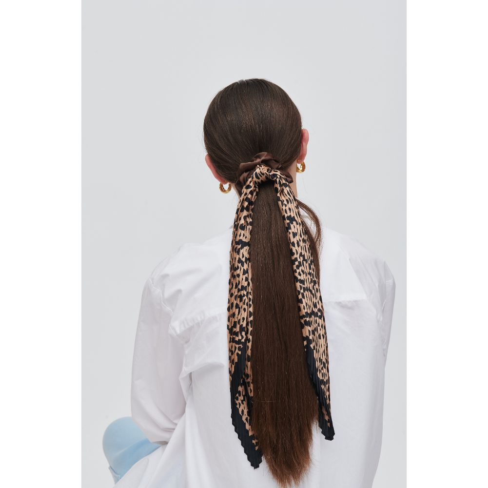 Woman wearing Leopard Urban Expressions Scarf Scrunchie Scrunchie 818209014106 View 1 | Leopard