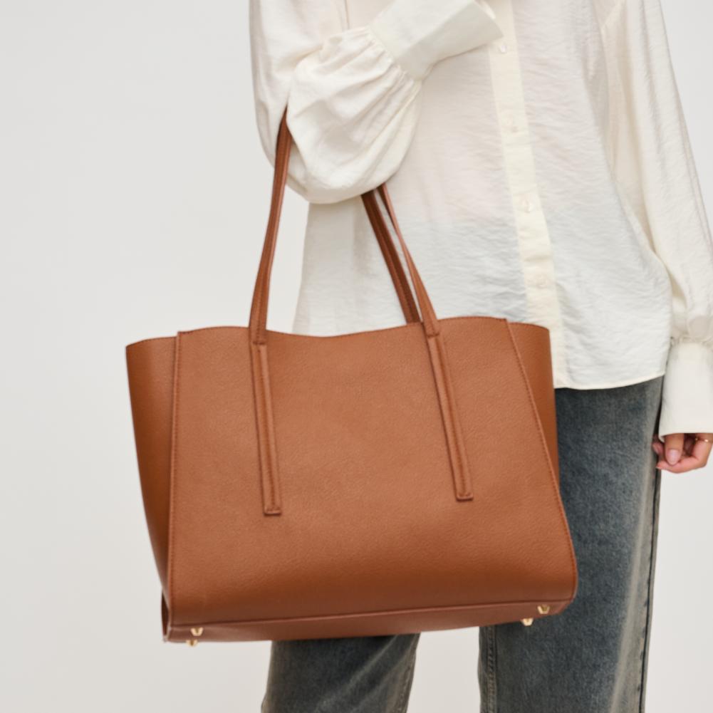 Woman wearing Tan Urban Expressions Gabby Tote 840611130792 View 1 | Tan