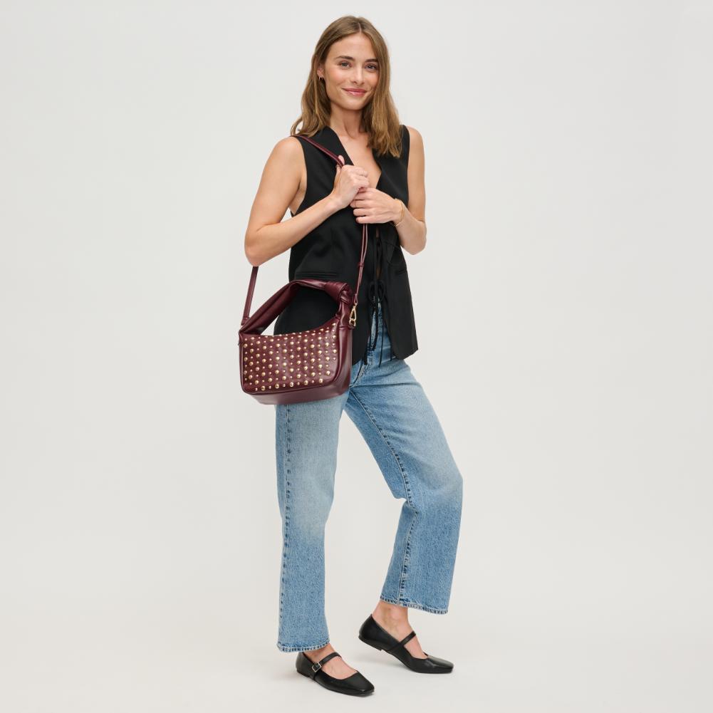 Woman wearing Wine Urban Expressions Lennox Crossbody 840611194183 View 2 | Wine