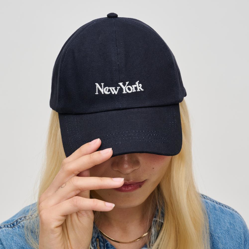 Woman wearing Navy Urban Expressions New York Embroidered Hat Baseball Cap 840611193094 View 1 | Navy