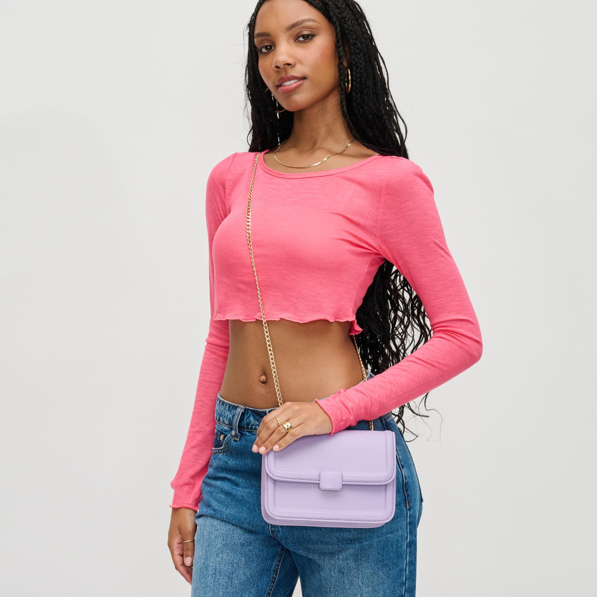 Woman wearing Purple Urban Expressions Embury Crossbody 840611119759 View 2 | Purple