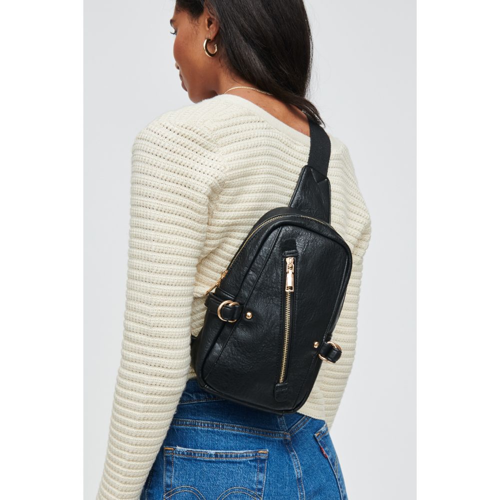 Woman wearing Black Urban Expressions Micah Sling Backpack 840611108784 View 3 | Black