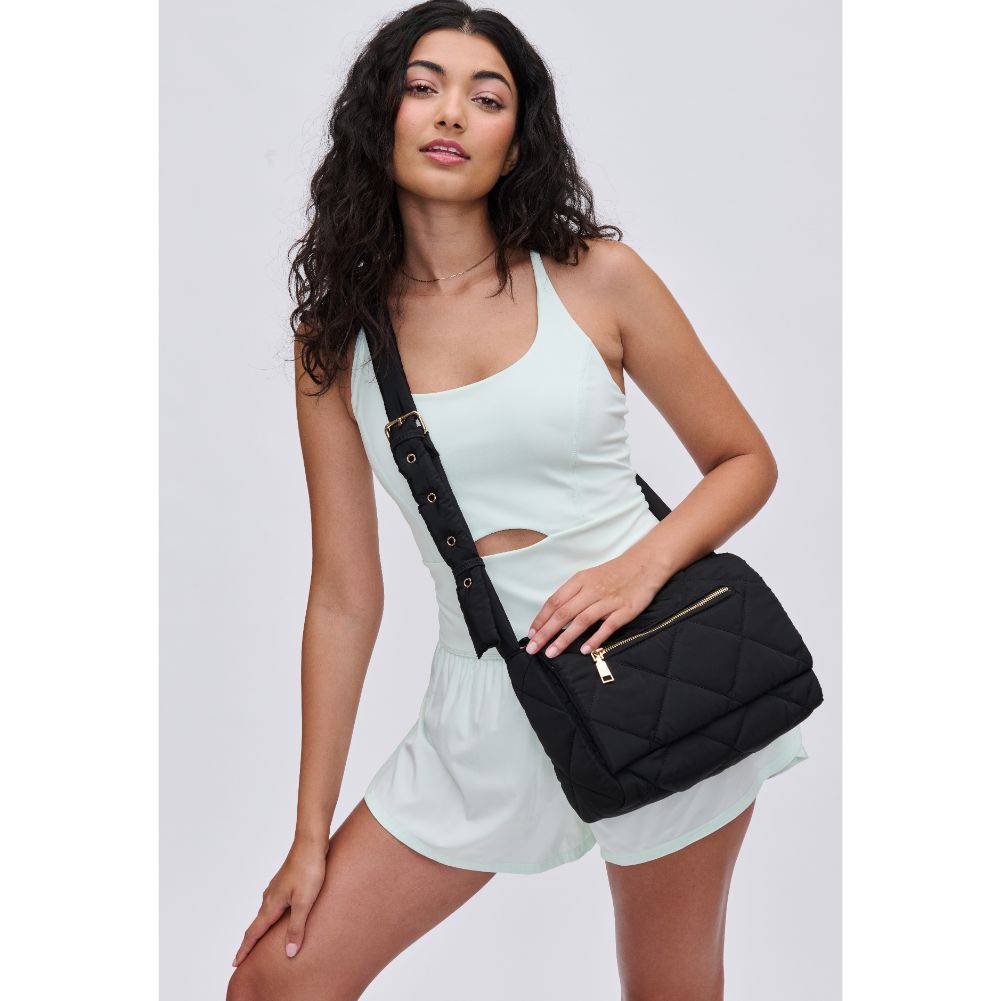 Woman wearing Black Urban Expressions Carson - Quilted Nylon Crossbody 840611114488 View 1 | Black