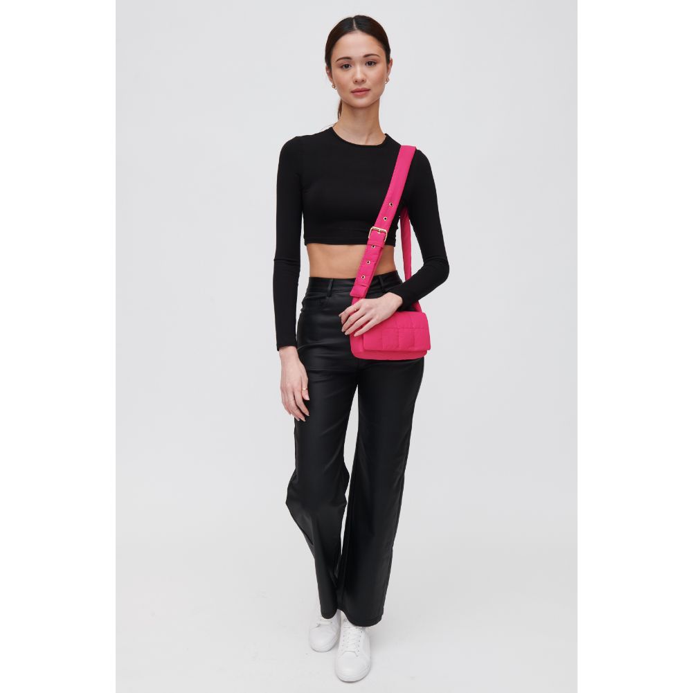 Woman wearing Magenta Urban Expressions Tandy - Nylon Crossbody 840611106117 View 3 | Magenta