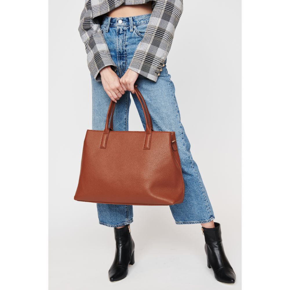 Woman wearing Tan Urban Expressions Bonnie Tote 840611104021 View 2 | Tan