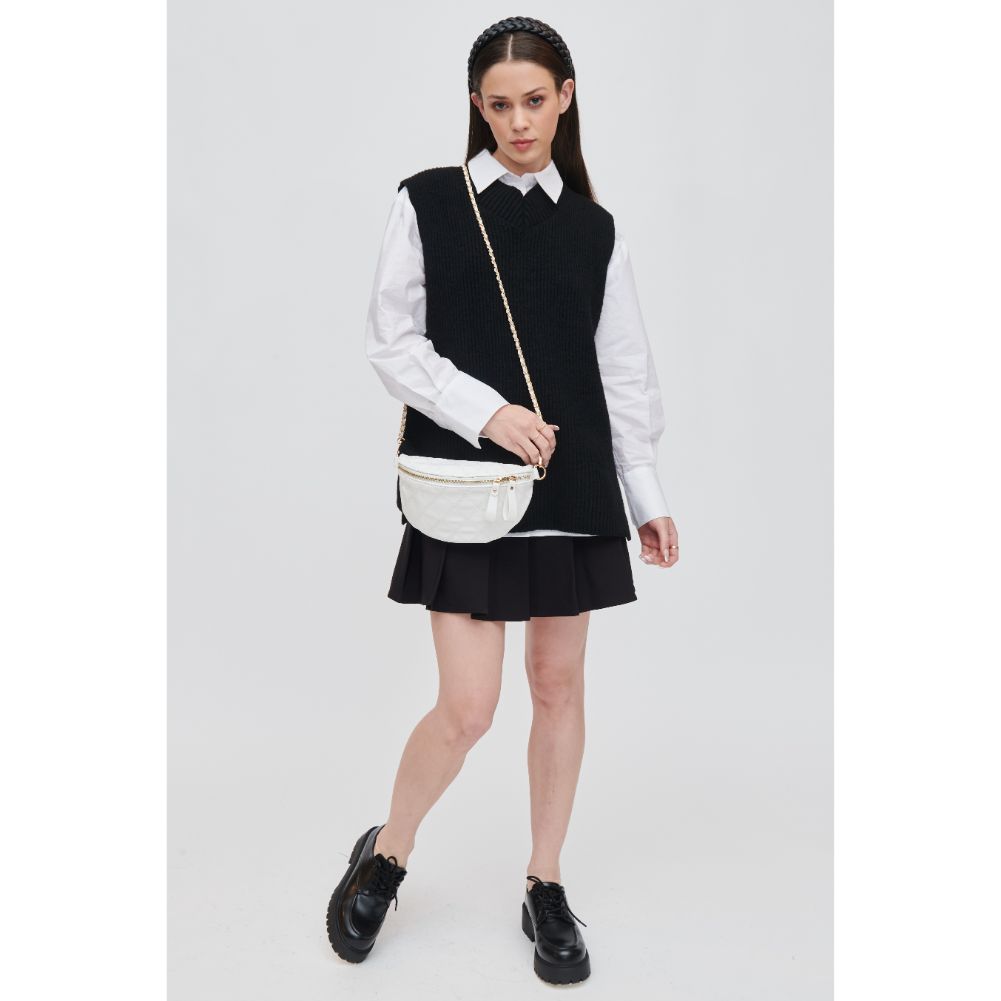 Woman wearing White Urban Expressions Lachlan - Quilted Belt Bag 840611113009 View 3 | White