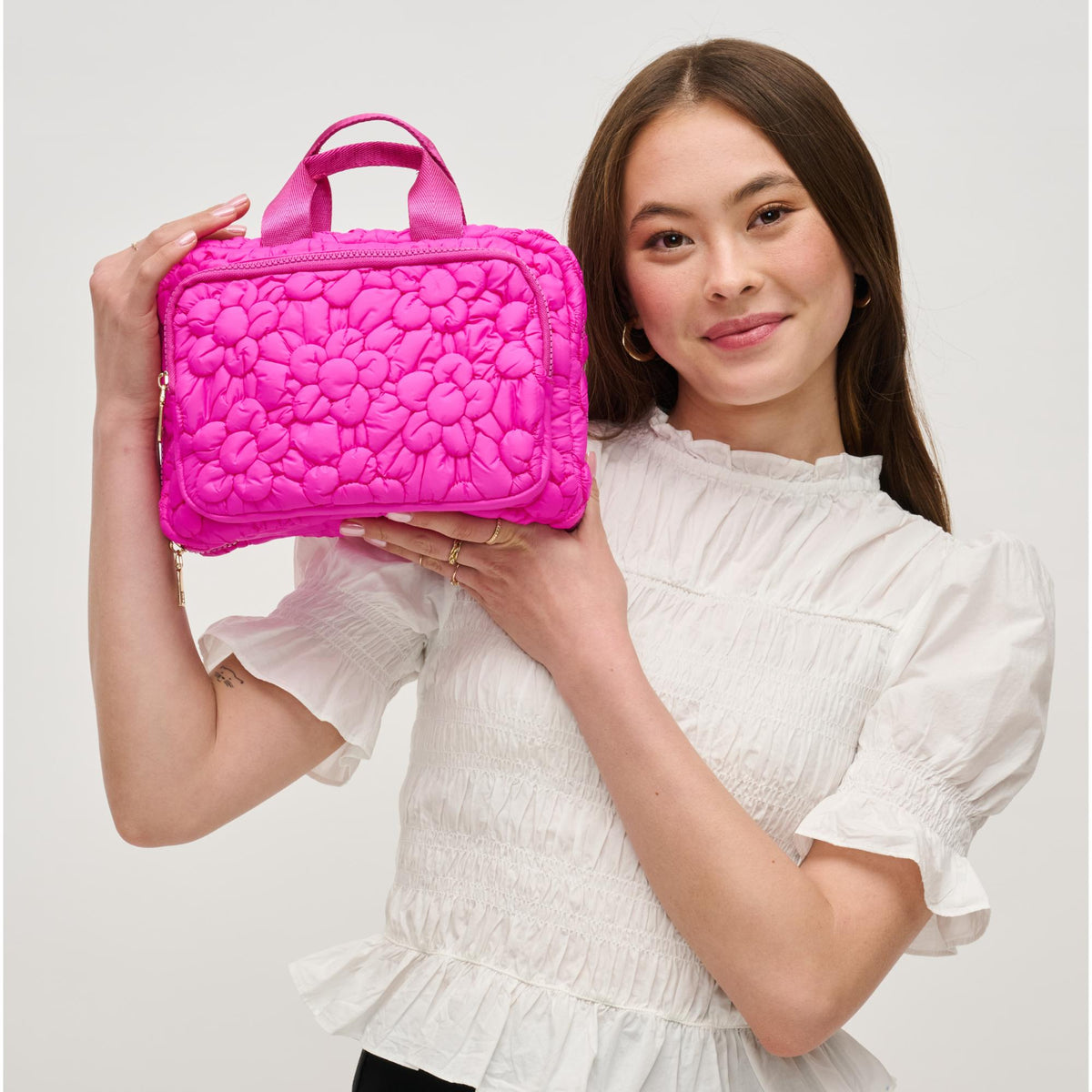 Woman wearing Fuchsia Urban Expressions Petal Plush - Nylon Travel Organizer 840611195135 View 2 | Fuchsia