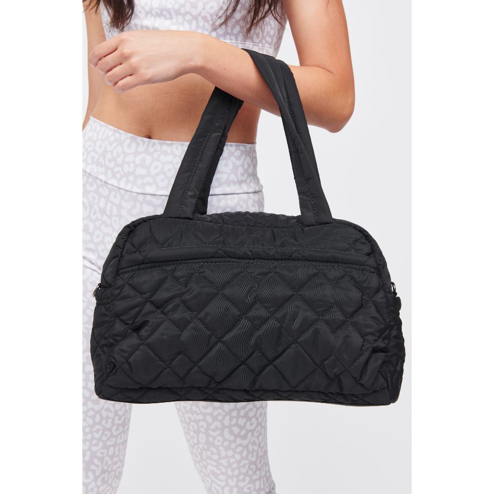 Woman wearing Black Urban Expressions Spencer - Quilted Nylon Weekender 840611184252 View 2 | Black