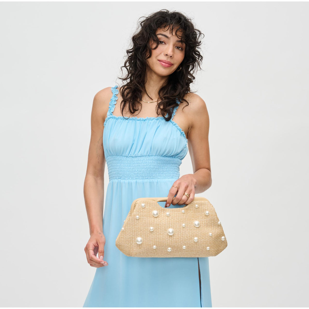 Woman wearing Natural Urban Expressions Mallory - Pearls Clutch 840611129291 View 2 | Natural