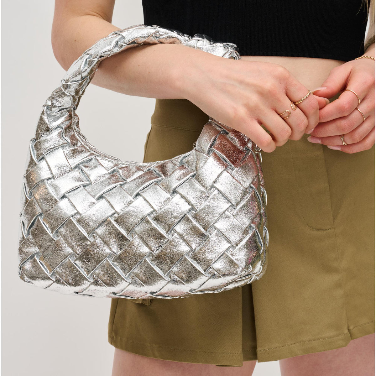 Woman wearing Silver Urban Expressions Josie Crossbody 840611126450 View 4 | Silver