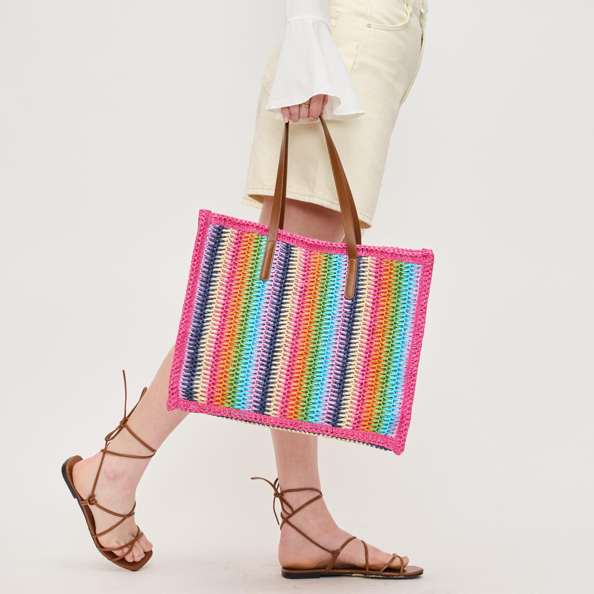 Woman wearing Pink Multi Urban Expressions Candi Tote 840611132529 View 3 | Pink Multi